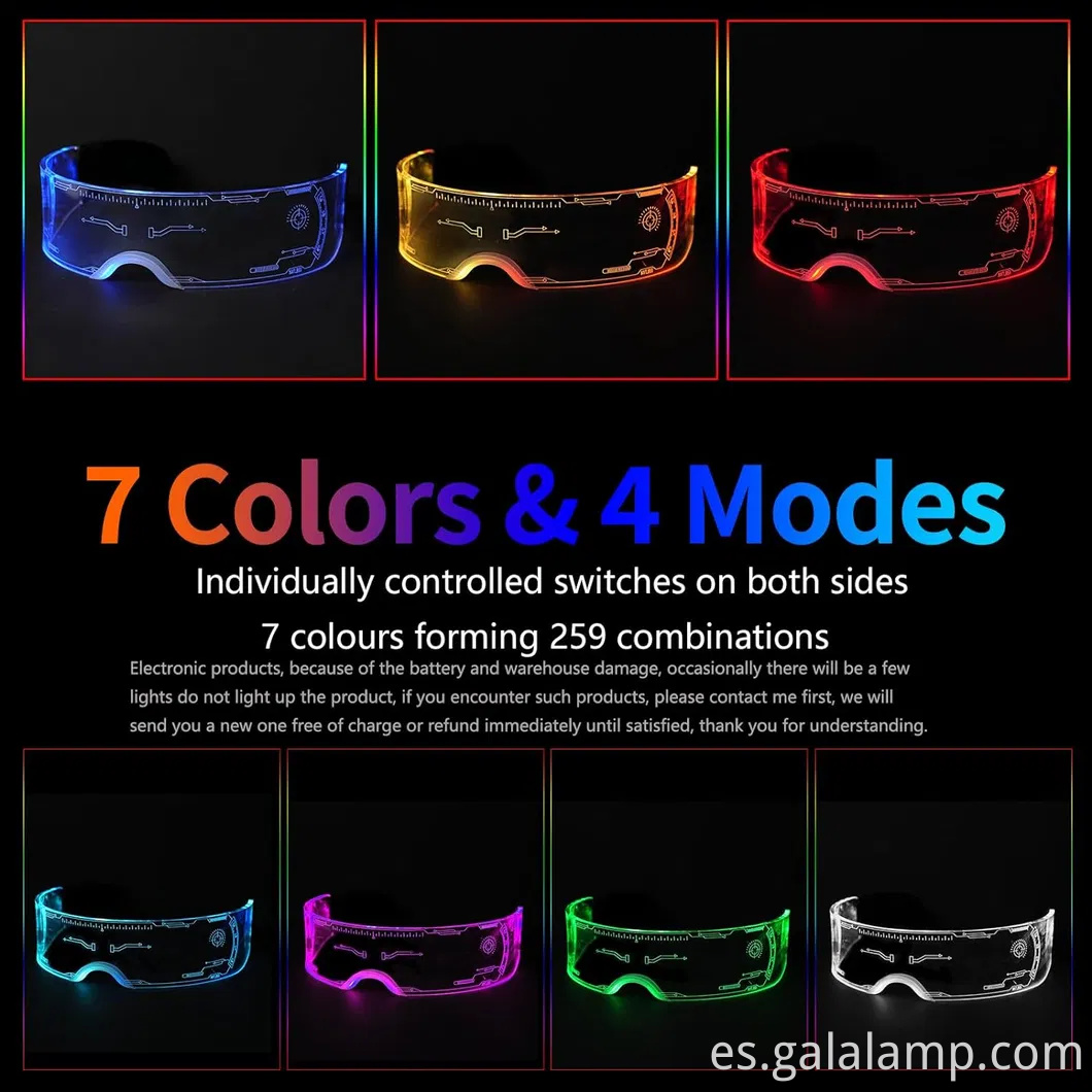 Gafas coloridas con barra de sonido iluminadas con estilo de ciencia ficción